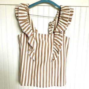 Sezane Striped Ruffle Sleeve Top with Tie Back